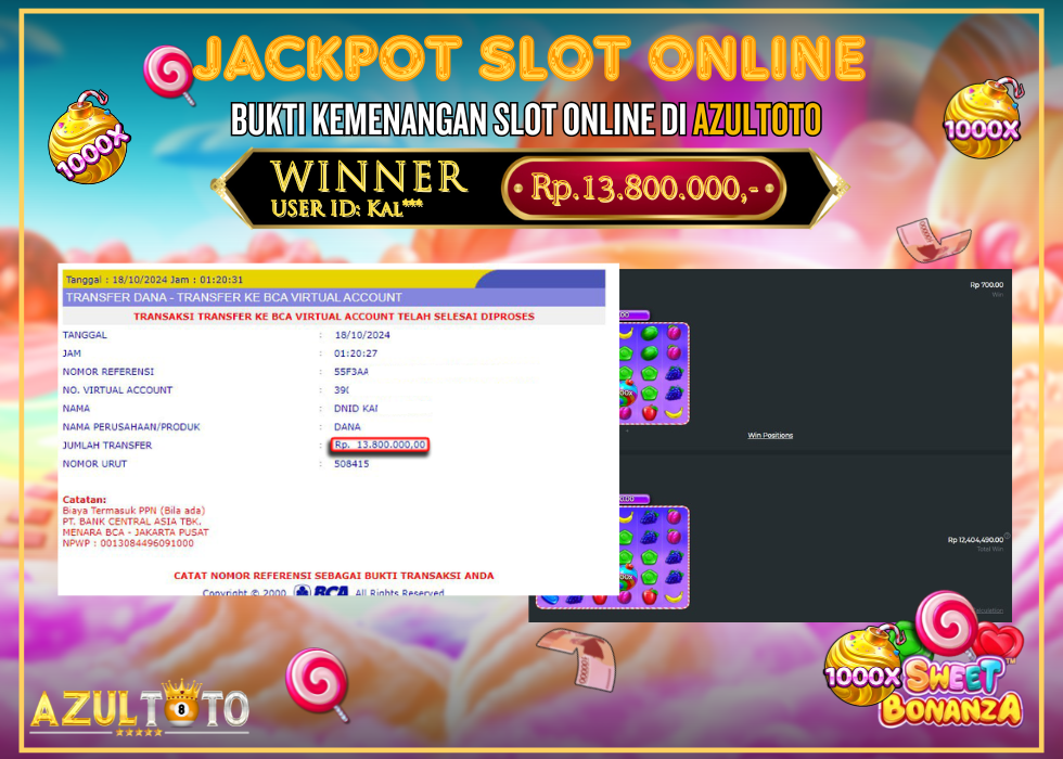 JACKPOT SLOT SWEET BONANZA 1000 RP.13.800.000,- LUNAS DI AZULTOTO!