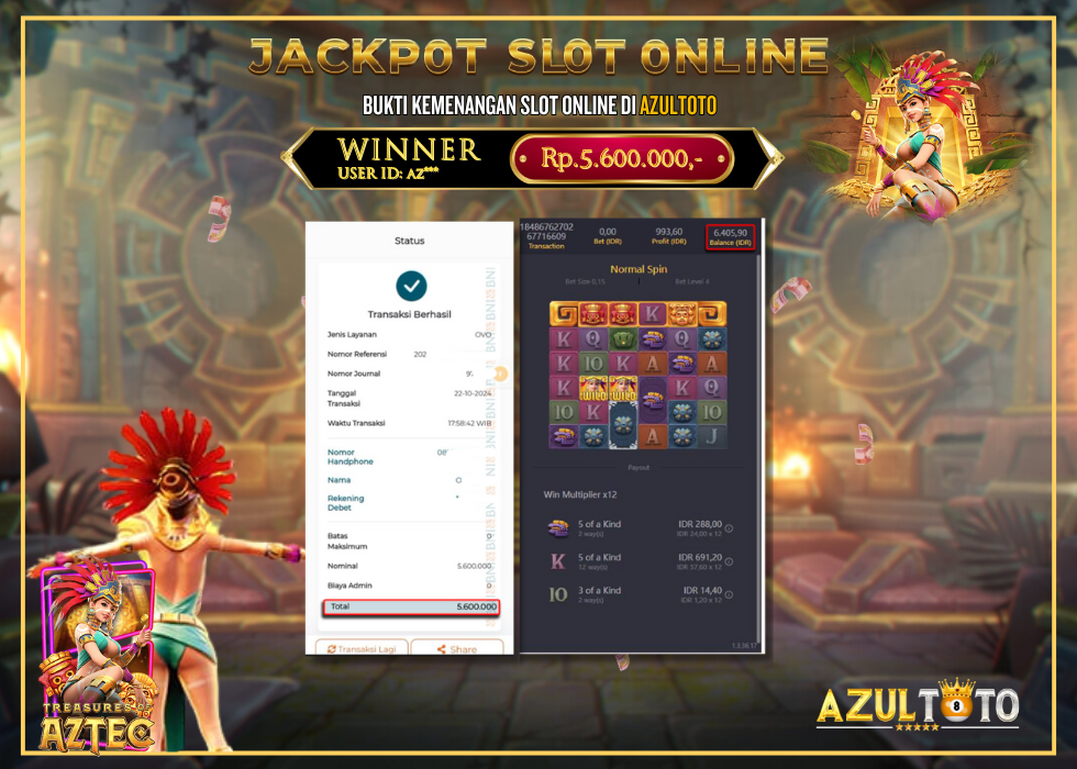 JACKPOT SLOT TREASURE OF AZTEC RP.5.600.000,- LUNAS DI AZULTOTO!