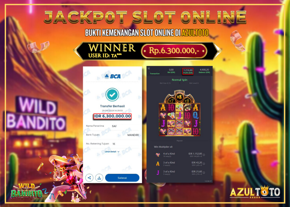JACKPOT SLOT WILD BANDITO RP.6.300.000,- LUNAS DI AZULTOTO!
