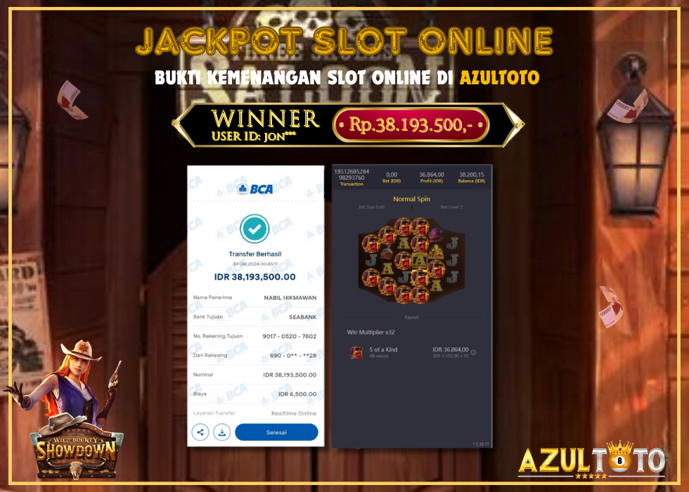 JACKPOT SLOT WILD BOUNTY SHOWDOWN RP.38.193.500,- LUNAS DI AZULTOTO!
