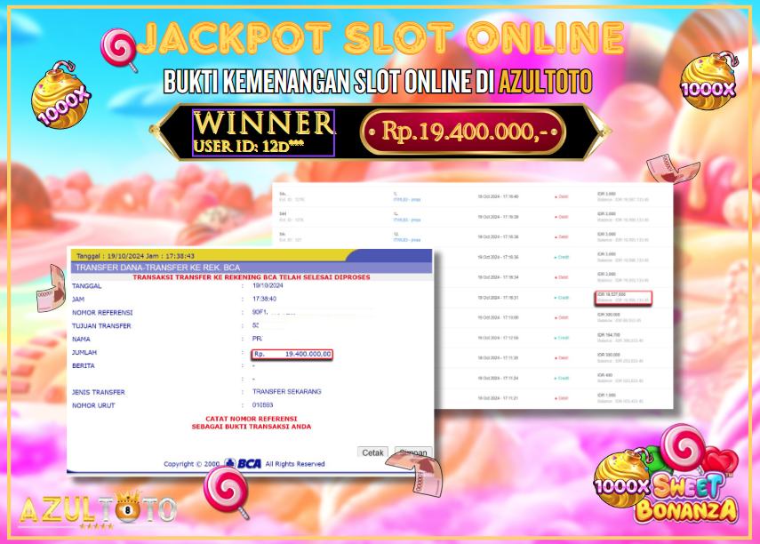 JACKPOT SLOT SWEET BONANZA 1000 RP.19.400.000,- LUNAS DI AZULTOTO!