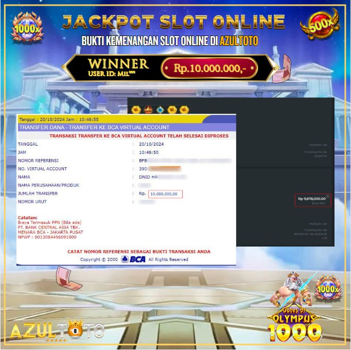 JACKPOT SLOT GATES OF OLYMPUS 1000 RP.10.000.000,- LUNAS DI AZULTOTO!