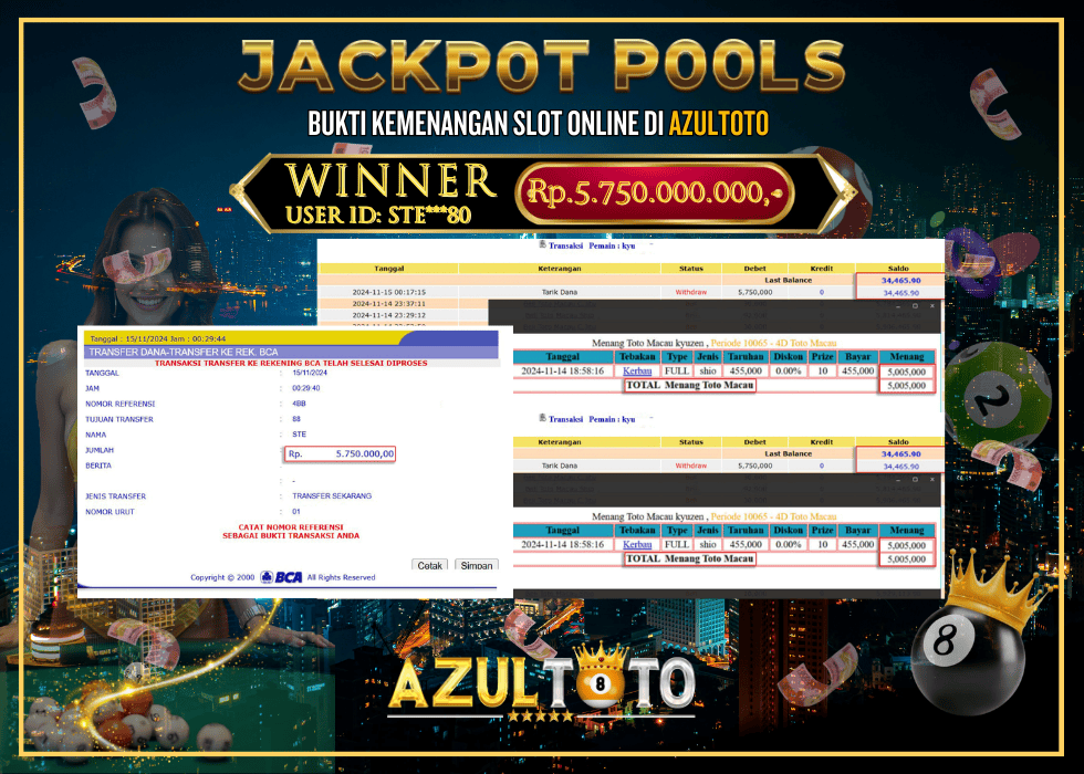 JACKPOT TOGEL TOTOMACAU 4D RP.5.750.000,- LUNAS DI AZULTOTO!