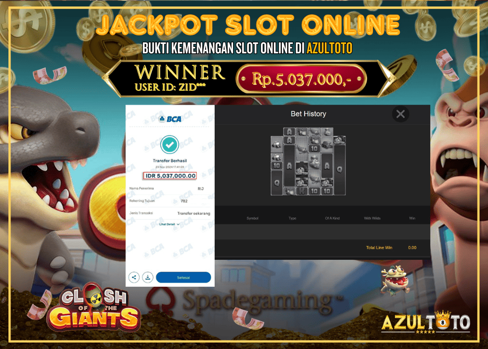 JACKPOT SLOT SPADEGAMING CLASH OF THE GIANTS RP.5.037.000,- LUNAS DI AZULTOTO!