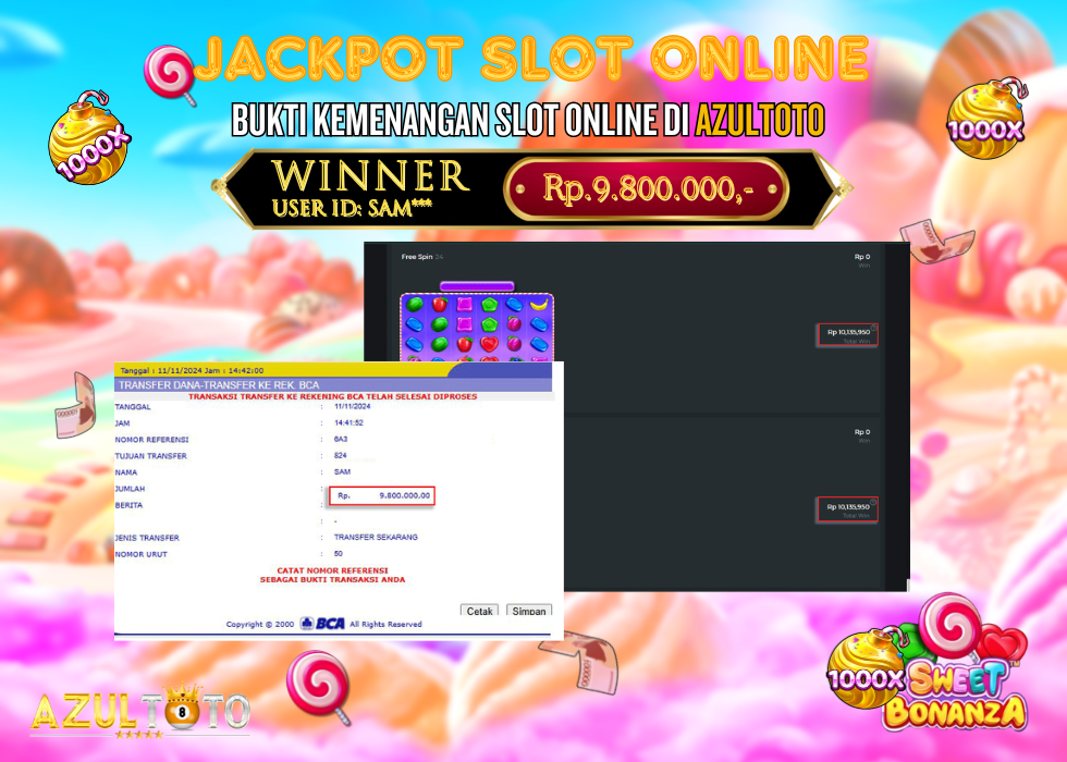 JACKPOT SLOT SWEET BONANZA 1000 RP.9.800.000,- LUNAS DI AZULTOTO!