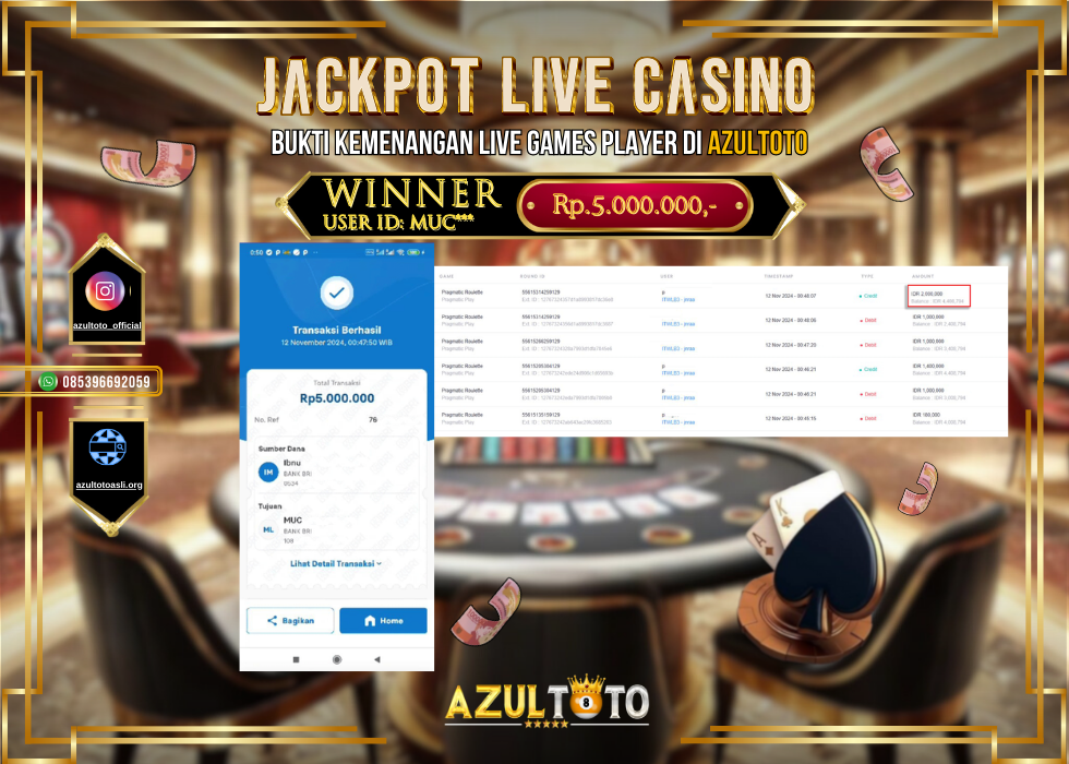 JACKPOT LIVE CASINO ROULETTE RP.5.000.000,- LUNAS DI AZULTOTO!