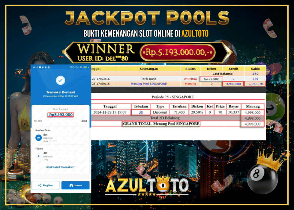 JACKPOT TOGEL SINGAPORE 4D RP.5.193.000,- LUNAS DI AZULTOTO!