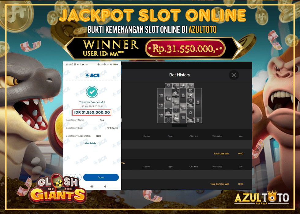 JACKPOT SLOT SPADEGAMING CLASH OF THE GIANTS RP.31.550.000,- LUNAS DI AZULTOTO!