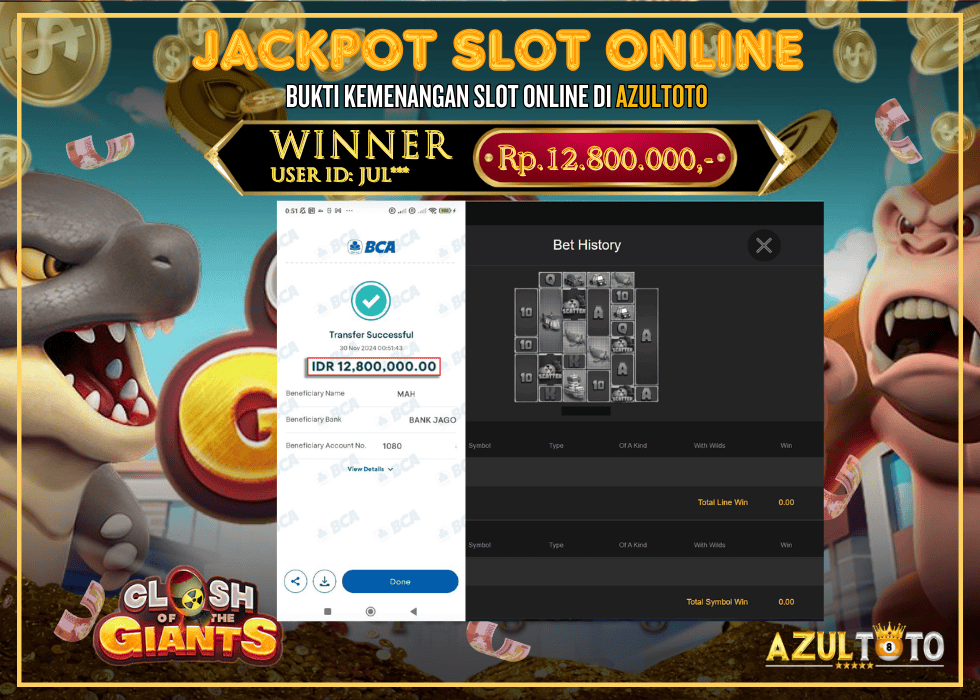 JACKPOT SLOT SPADEGAMING CLASH OF THE GIANTS RP.12.800.000,- LUNAS DI AZULTOTO!