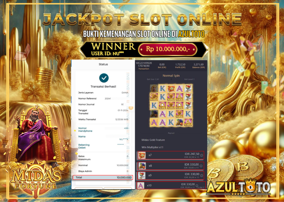 JACKPOT SLOT MIDAS FORTUNE RP.10.000.000,- LUNAS DI AZULTOTO!