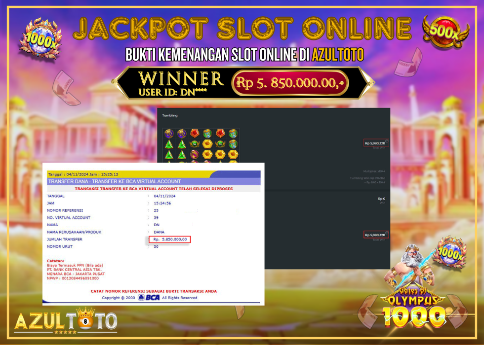 JACKPOT SLOT GATES OF OLYMPUS 1000 RP.5.850.000,- LUNAS DI AZULTOTO!