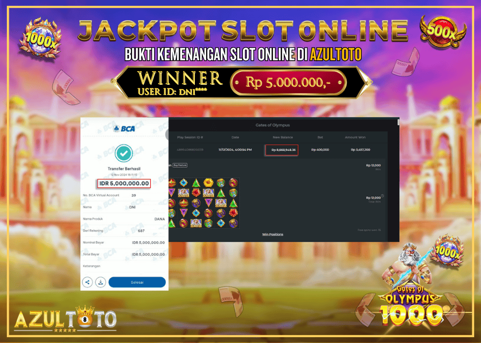 JACKPOT SLOT GATES OF OLYMPUS 1000 RP.5.000.000,- LUNAS DI AZULTOTO!