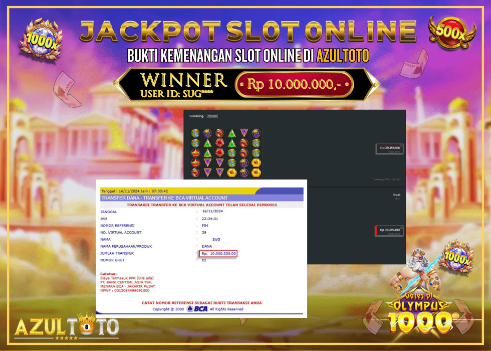 JACKPOT SLOT GATES OF OLYMPUS 1000 RP.10.000.000,- LUNAS DI AZULTOTO!