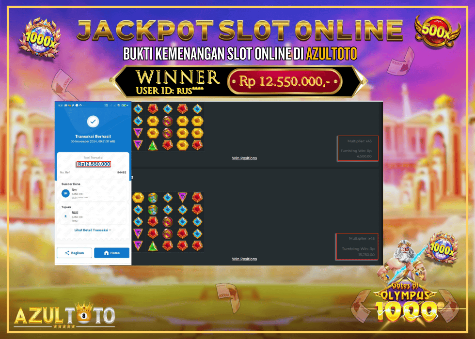 JACKPOT SLOT GATES OF OLYMPUS 1000 RP.12.550.000,- LUNAS DI AZULTOTO!