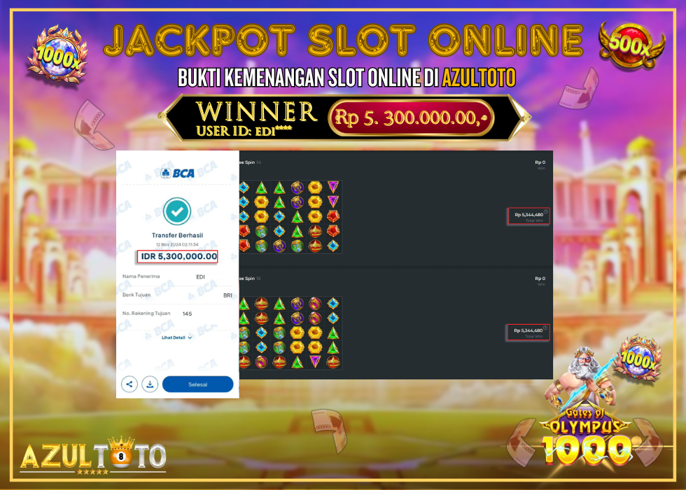 JACKPOT SLOT GATES OF OLYMPUS 1000 RP.5.300.000,- LUNAS DI AZULTOTO!