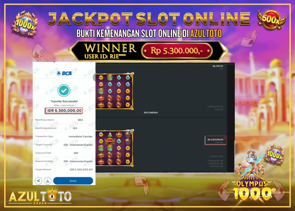 JACKPOT SLOT GATES OF OLYMPUS 1000 RP.5.300.000,- LUNAS DI AZULTOTO!