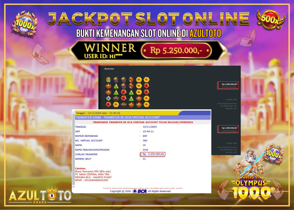 JACKPOT SLOT GATES OF OLYMPUS 1000 RP.5.250.000,- LUNAS DI AZULTOTO!