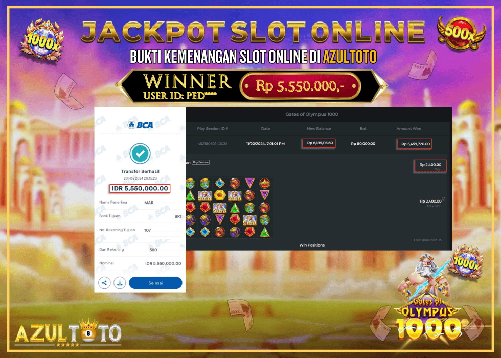 JACKPOT SLOT GATES OF OLYMPUS 1000 RP.5.550.000,- LUNAS DI AZULTOTO!
