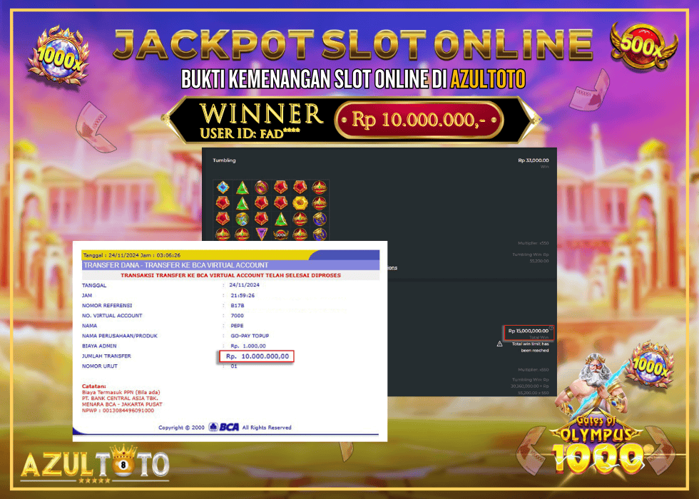 JACKPOT SLOT GATES OF OLYMPUS 1000 RP.10.000.000,- LUNAS DI AZULTOTO!