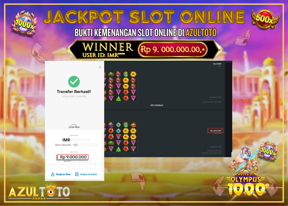 JACKPOT SLOT GATES OF OLYMPUS 1000 RP.9.000.000,- LUNAS DI AZULTOTO!