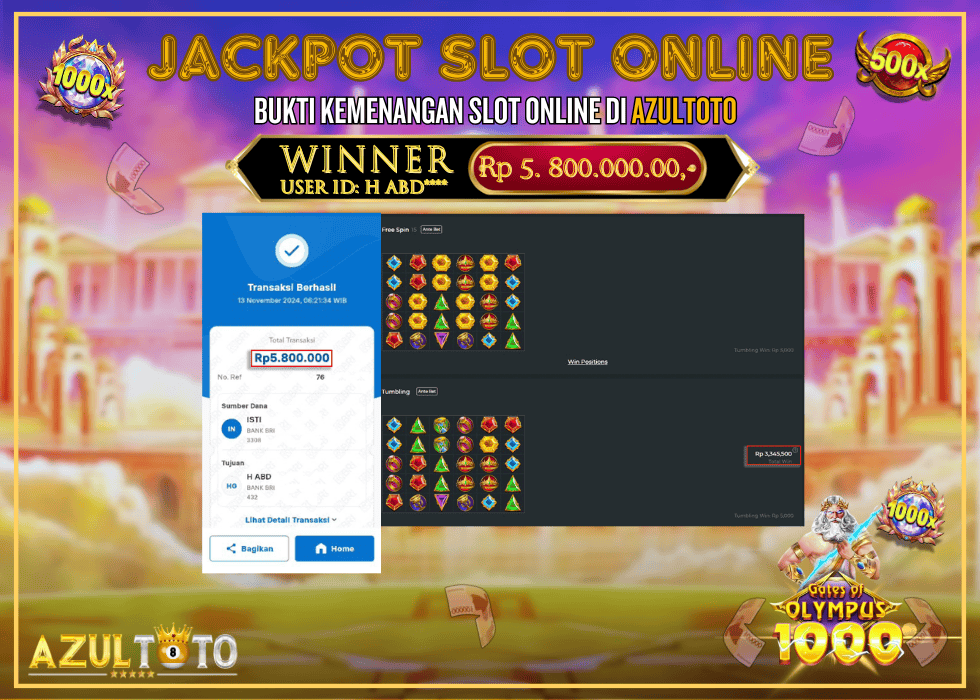 JACKPOT SLOT GATES OF OLYMPUS 1000 RP.5.800.000,- LUNAS DI AZULTOTO!