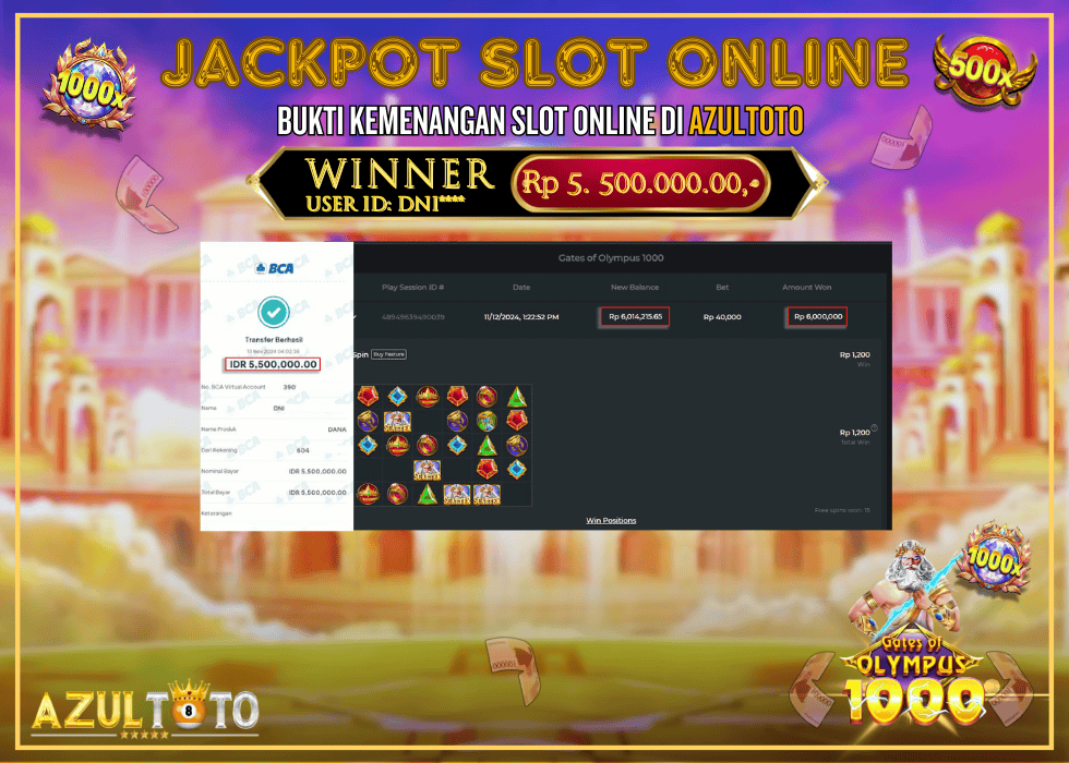 JACKPOT SLOT GATES OF OLYMPUS 1000 RP.5.500.000,- LUNAS DI AZULTOTO!