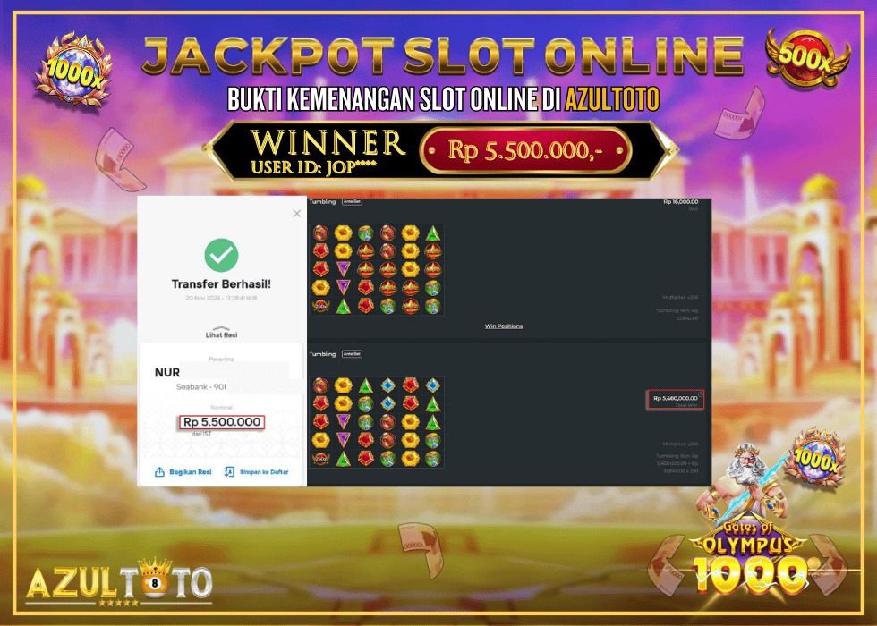 JACKPOT SLOT GATES OF OLYMPUS 1000 RP.5.500.000,- LUNAS DI AZULTOTO!