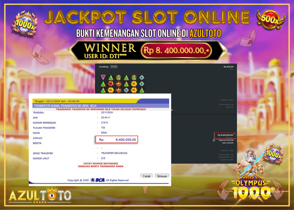 JACKPOT SLOT GATES OF OLYMPUS 1000 RP.8.400.000,- LUNAS DI AZULTOTO!