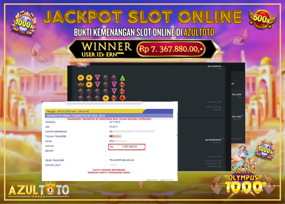 JACKPOT SLOT GATES OF OLYMPUS 1000 RP.7.367.880,- LUNAS DI AZULTOTO!