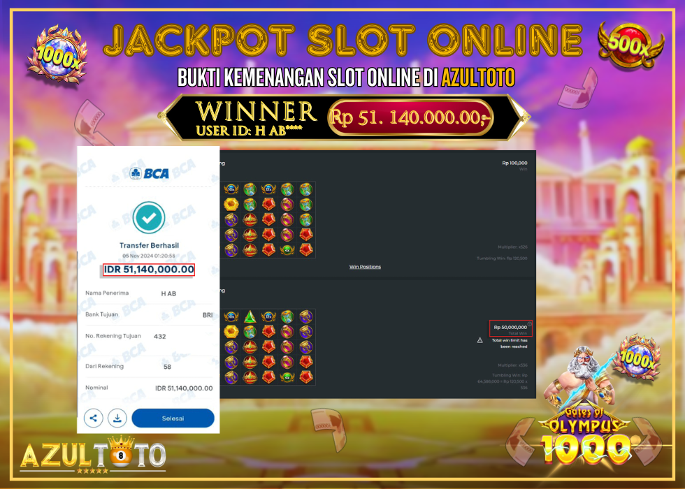 JACKPOT SLOT GATES OF OLYMPUS 1000 RP.51.140.000,- LUNAS DI AZULTOTO!
