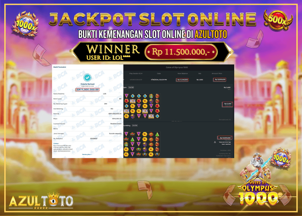 JACKPOT SLOT GATES OF OLYMPUS 1000 RP.11.500.000,- LUNAS DI AZULTOTO!
