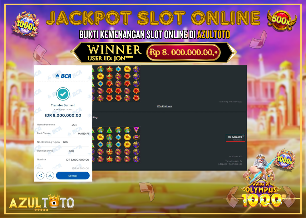 JACKPOT SLOT GATES OF OLYMPUS 1000 RP.8.000.000,- LUNAS DI AZULTOTO!