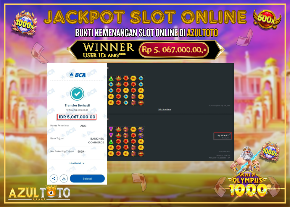 JACKPOT SLOT GATES OF OLYMPUS 1000 RP.5.067.000,- LUNAS DI AZULTOTO!