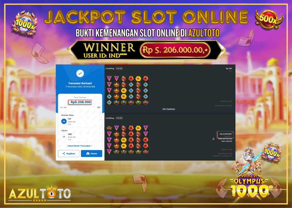 JACKPOT SLOT GATES OF OLYMPUS 1000 RP.5.206.000,- LUNAS DI AZULTOTO!