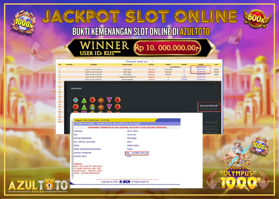 JACKPOT SLOT GATES OF OLYMPUS 1000 RP.10.000.000,- LUNAS DI AZULTOTO!