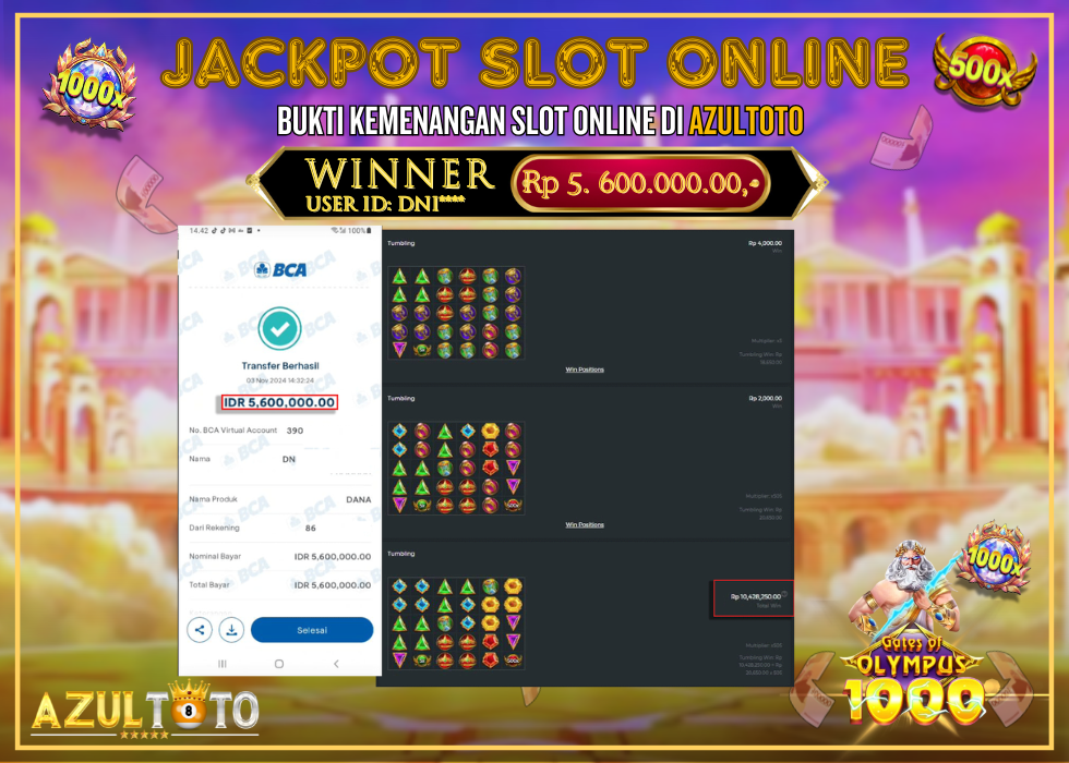 JACKPOT SLOT GATES OF OLYMPUS 1000 RP.5.600.000,- LUNAS DI AZULTOTO!
