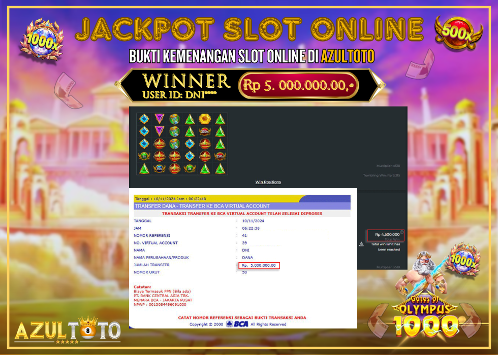 JACKPOT SLOT GATES OF OLYMPUS 1000 RP.5.000.000,- LUNAS DI AZULTOTO!