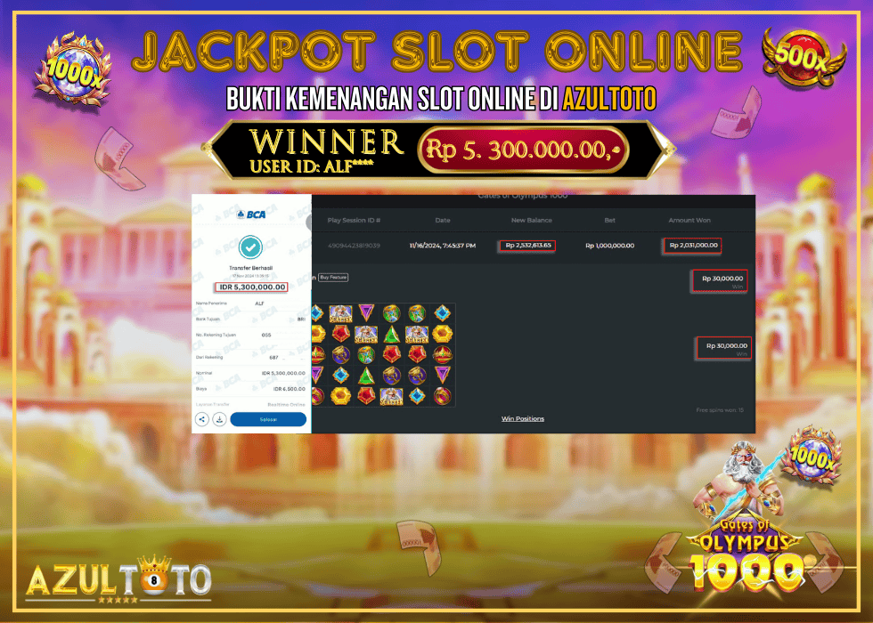 JACKPOT SLOT GATES OF OLYMPUS 1000 RP.5.300.000,- LUNAS DI AZULTOTO!