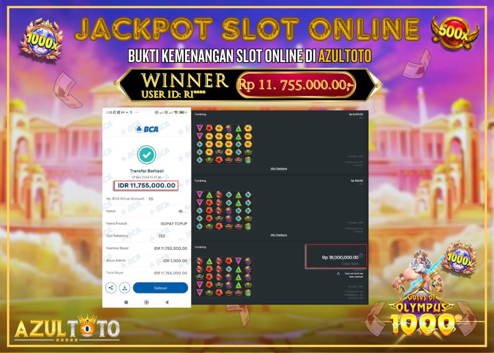JACKPOT SLOT GATES OF OLYMPUS 1000 RP.11.755.000,- LUNAS DI AZULTOTO!
