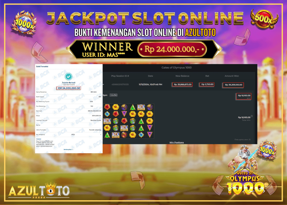 JACKPOT SLOT GATES OF OLYMPUS 1000 RP.24.000.000,- LUNAS DI AZULTOTO!