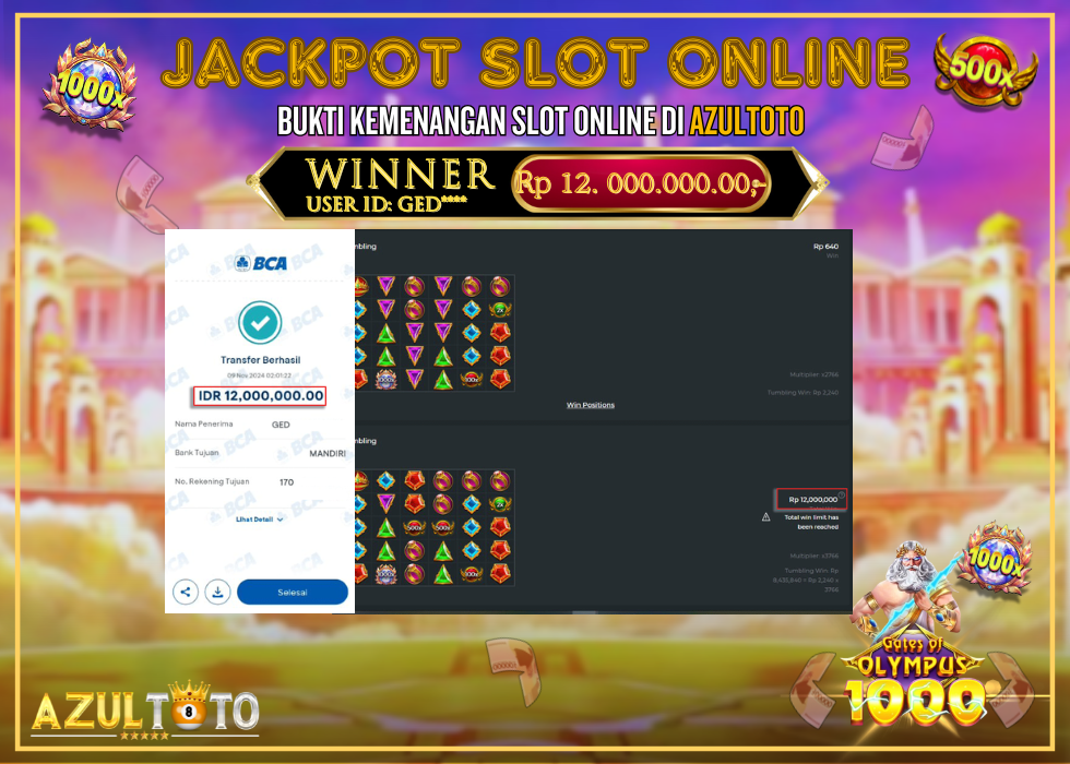 JACKPOT SLOT GATES OF OLYMPUS 1000 RP.12.000.000,- LUNAS DI AZULTOTO!