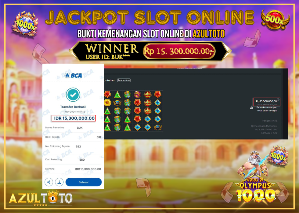 JACKPOT SLOT GATES OF OLYMPUS 1000 RP.15.300.000,- LUNAS DI AZULTOTO!