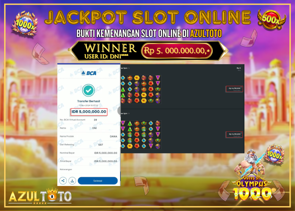 JACKPOT SLOT GATES OF OLYMPUS 1000 RP.5.000.000,- LUNAS DI AZULTOTO!