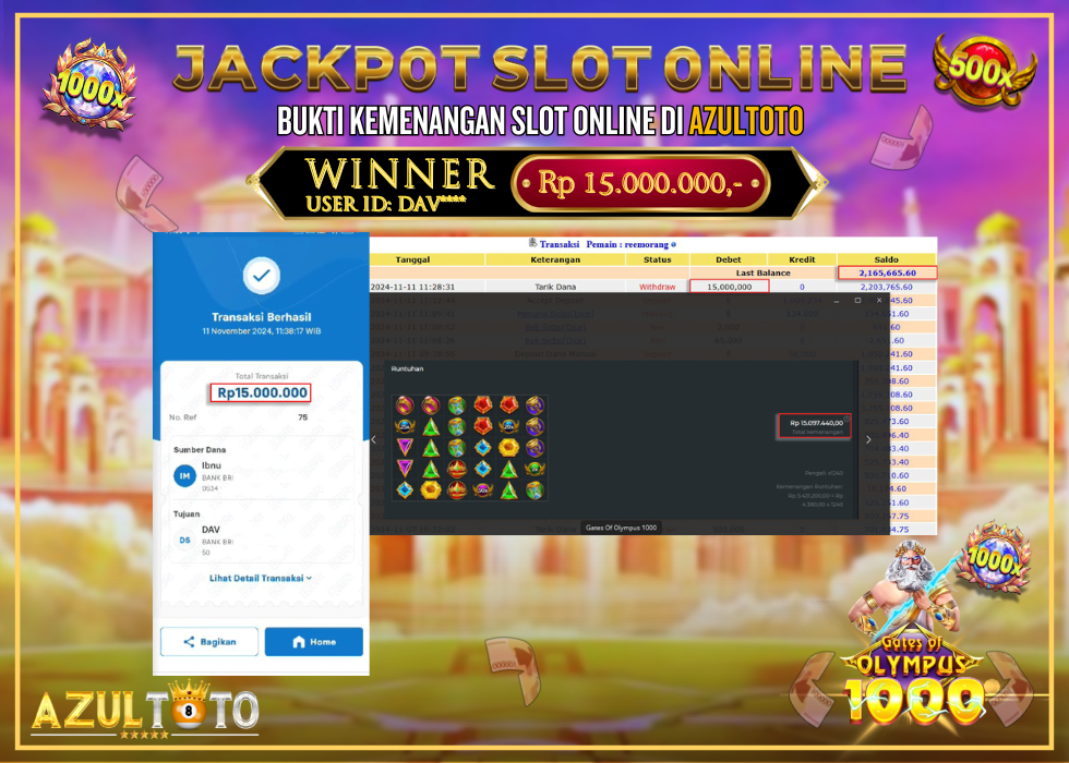 JACKPOT SLOT GATES OF OLYMPUS 1000 RP.15.000.000,- LUNAS DI AZULTOTO!