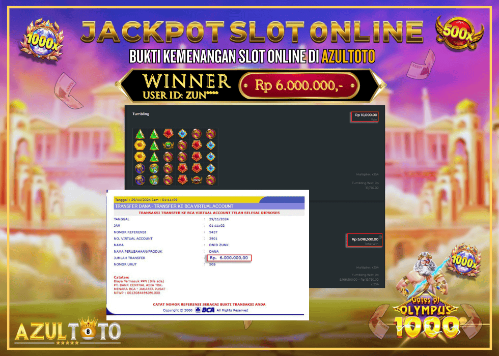 JACKPOT SLOT GATES OF OLYMPUS 1000 RP.6.000.000,- LUNAS DI AZULTOTO!