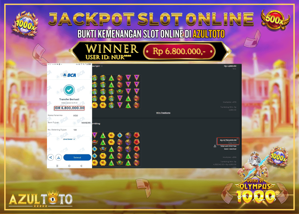 JACKPOT SLOT GATES OF OLYMPUS 1000 RP.6.800.000,- LUNAS DI AZULTOTO!