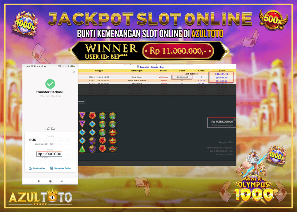 JACKPOT SLOT GATES OF OLYMPUS 1000 RP.11.000.000,- LUNAS DI AZULTOTO!