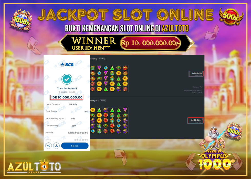 JACKPOT SLOT GATES OF OLYMPUS 1000 RP.10.000.000,- LUNAS DI AZULTOTO!