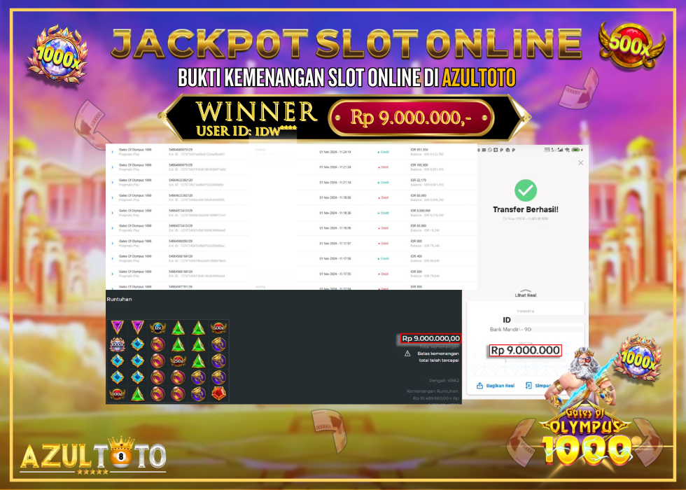 JACKPOT SLOT GATES OF OLYMPUS 1000 RP.9.000.000,- LUNAS DI AZULTOTO!