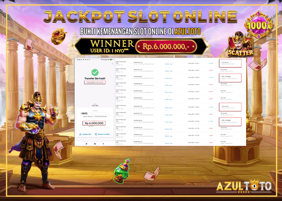 JACKPOT SLOT GATES OF GATOT KACA 1000 RP.6.000.000,- LUNAS DI AZULTOTO!
